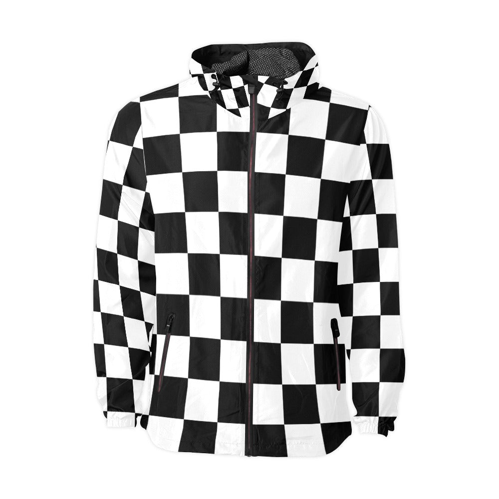 Unisex Checkerboard Hooded Windbreaker