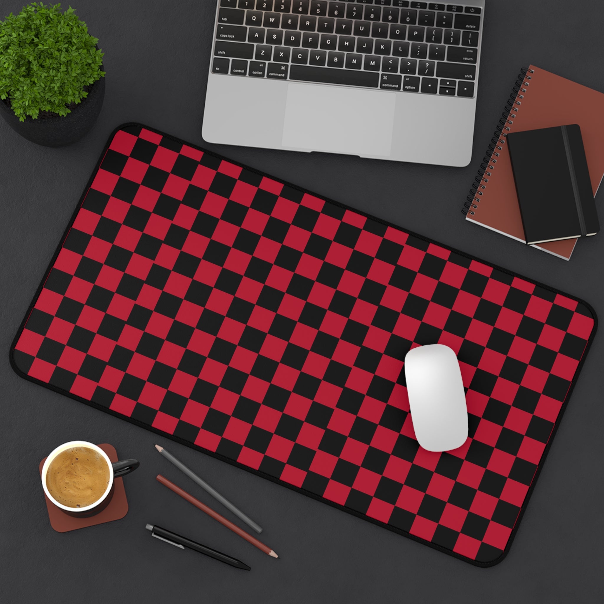 Checkerboard Red and Black Desk Mat