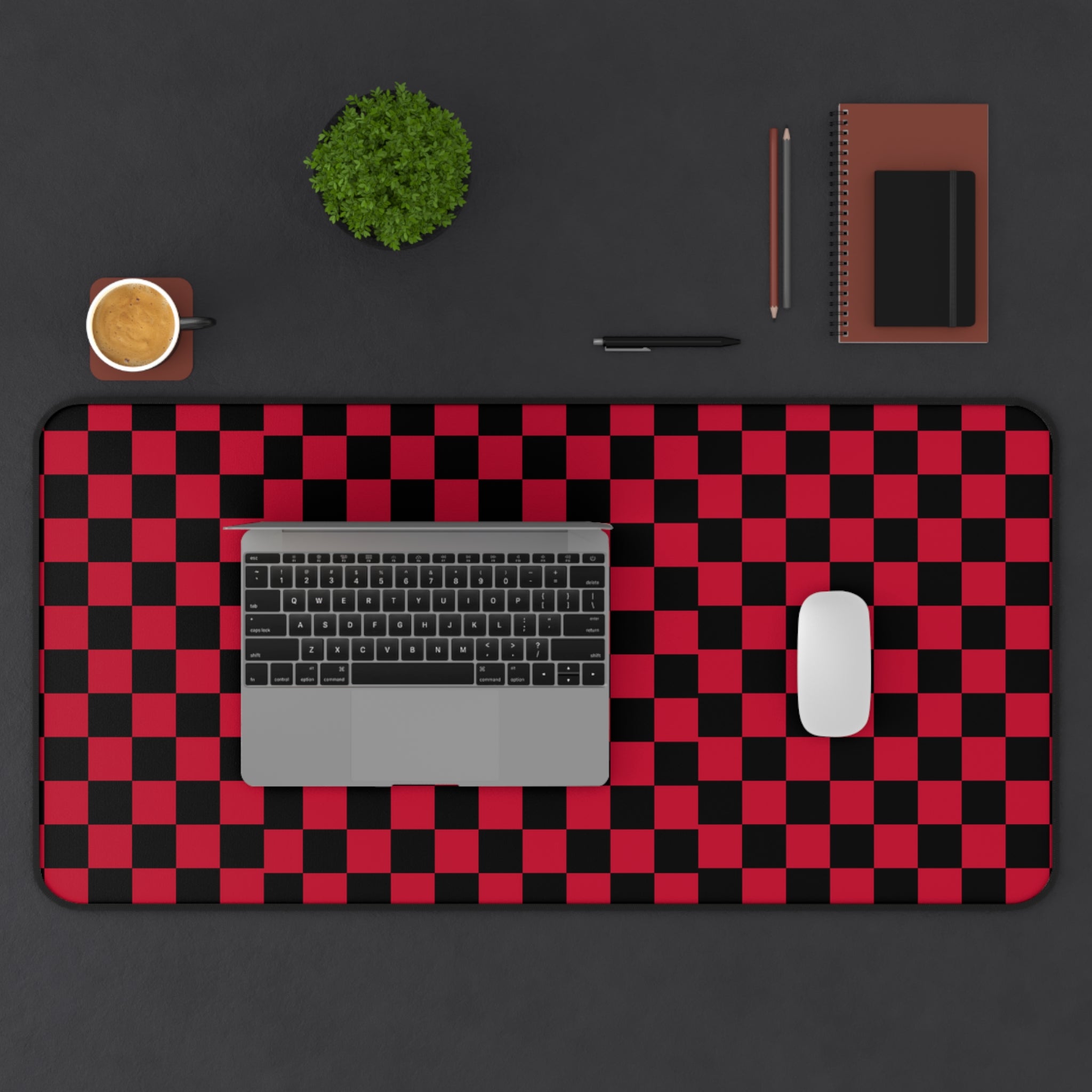 Checkerboard Red and Black Desk Mat
