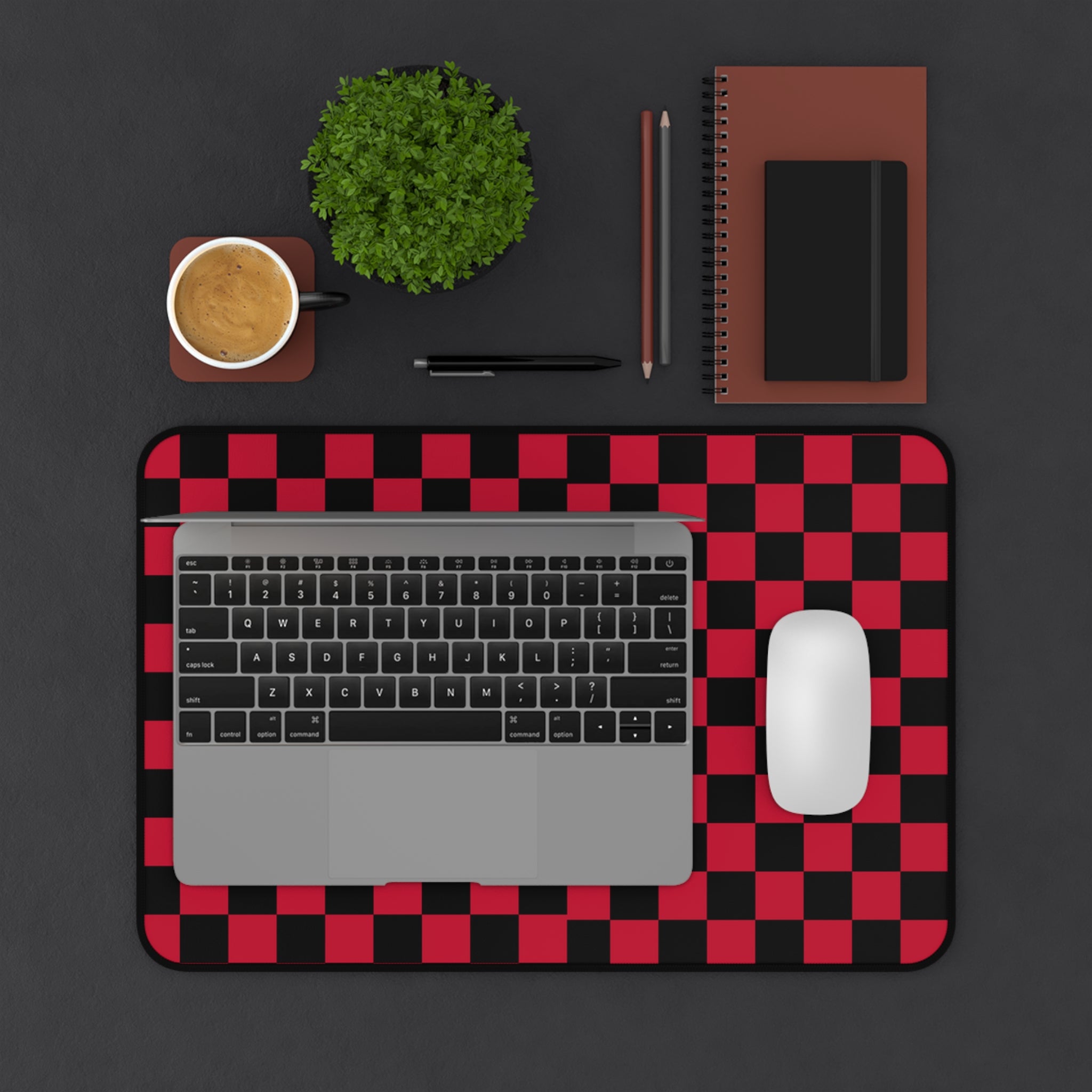 Checkerboard Red and Black Desk Mat