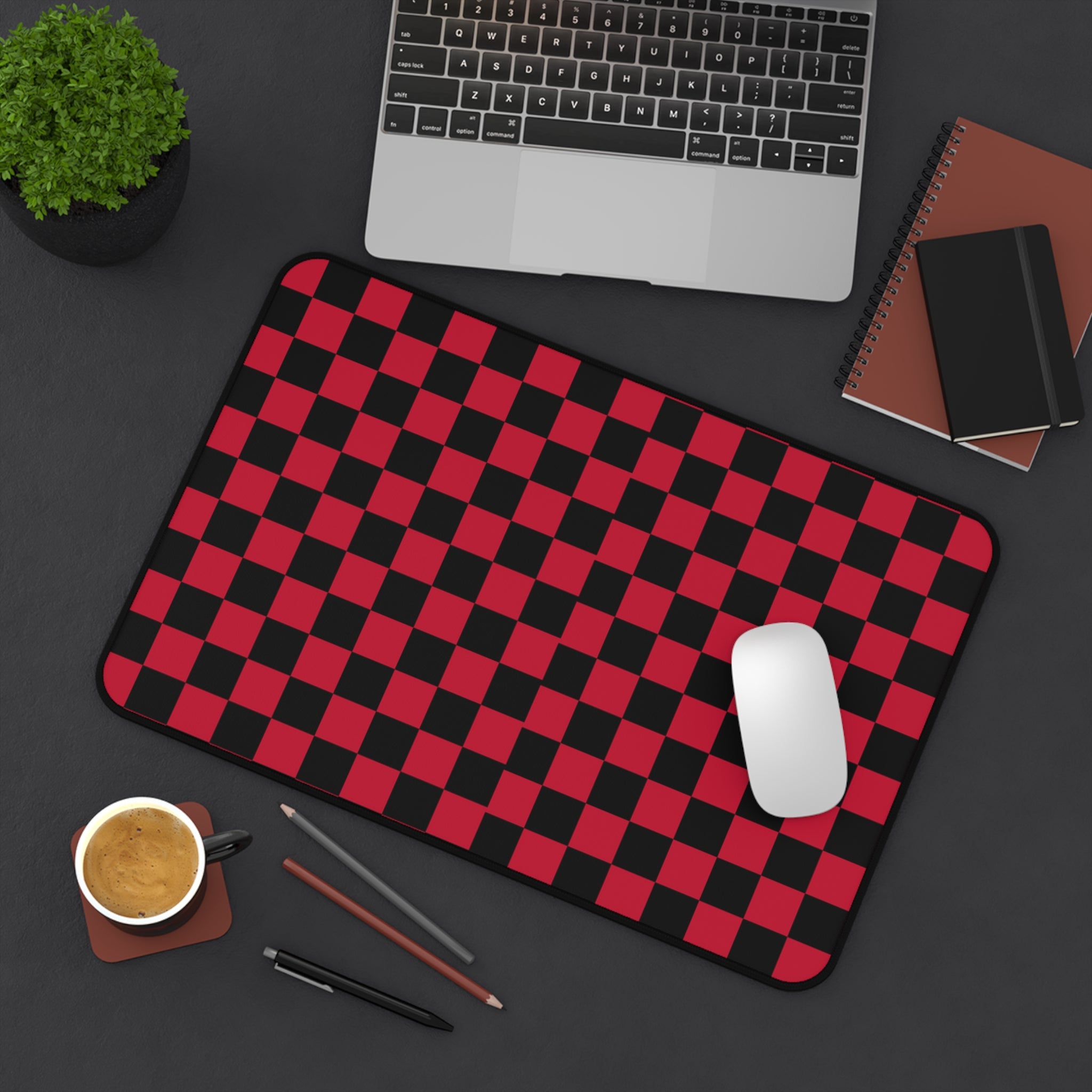 Checkerboard Red and Black Desk Mat
