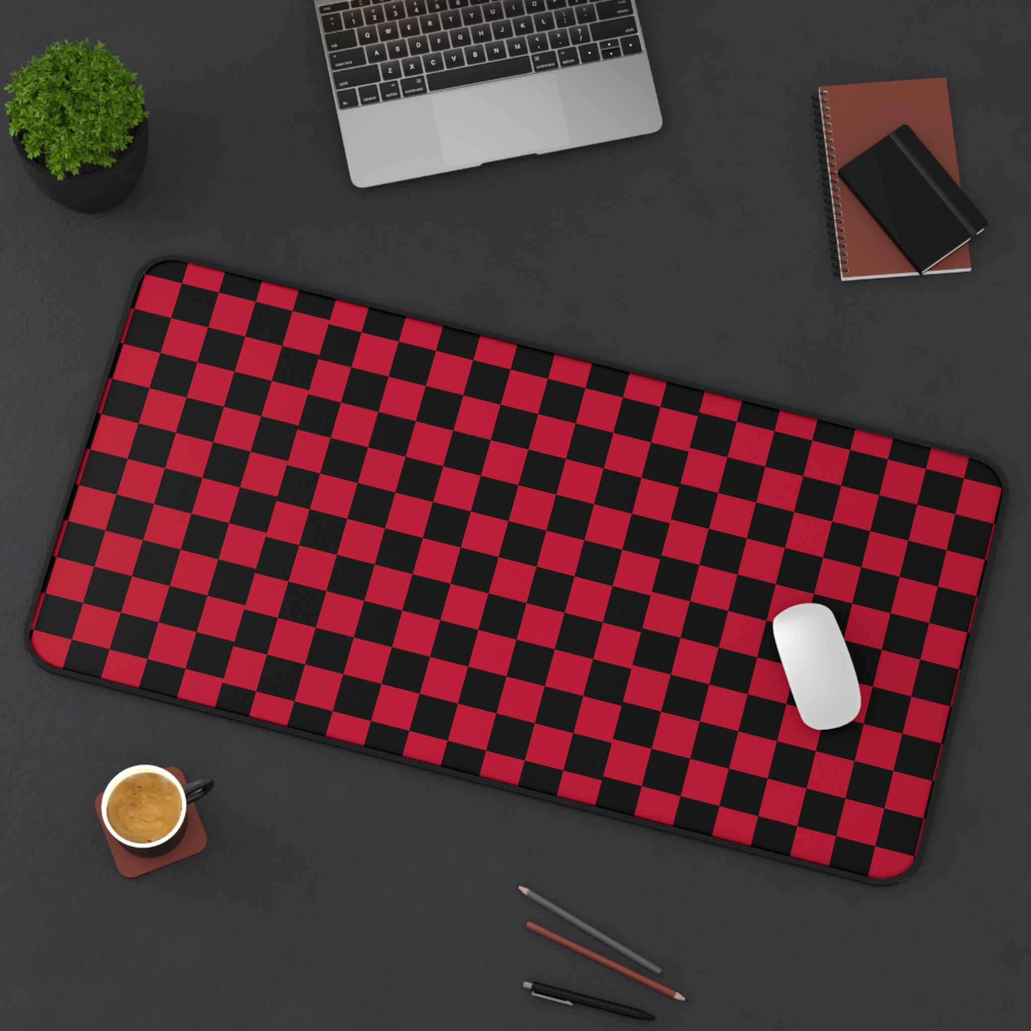Checkerboard Red and Black Desk Mat