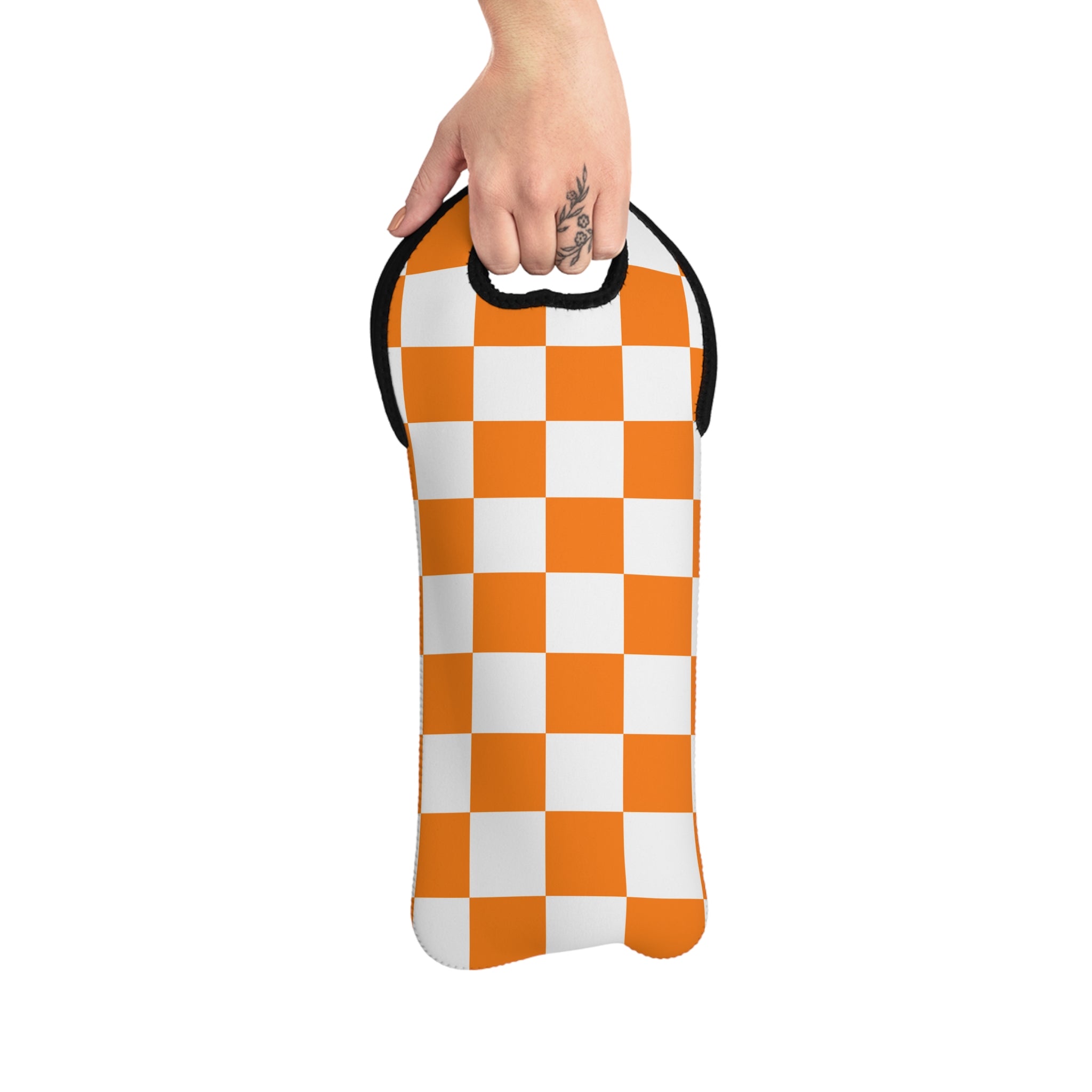 Orange & White Checkerboard Wine Tote Bag