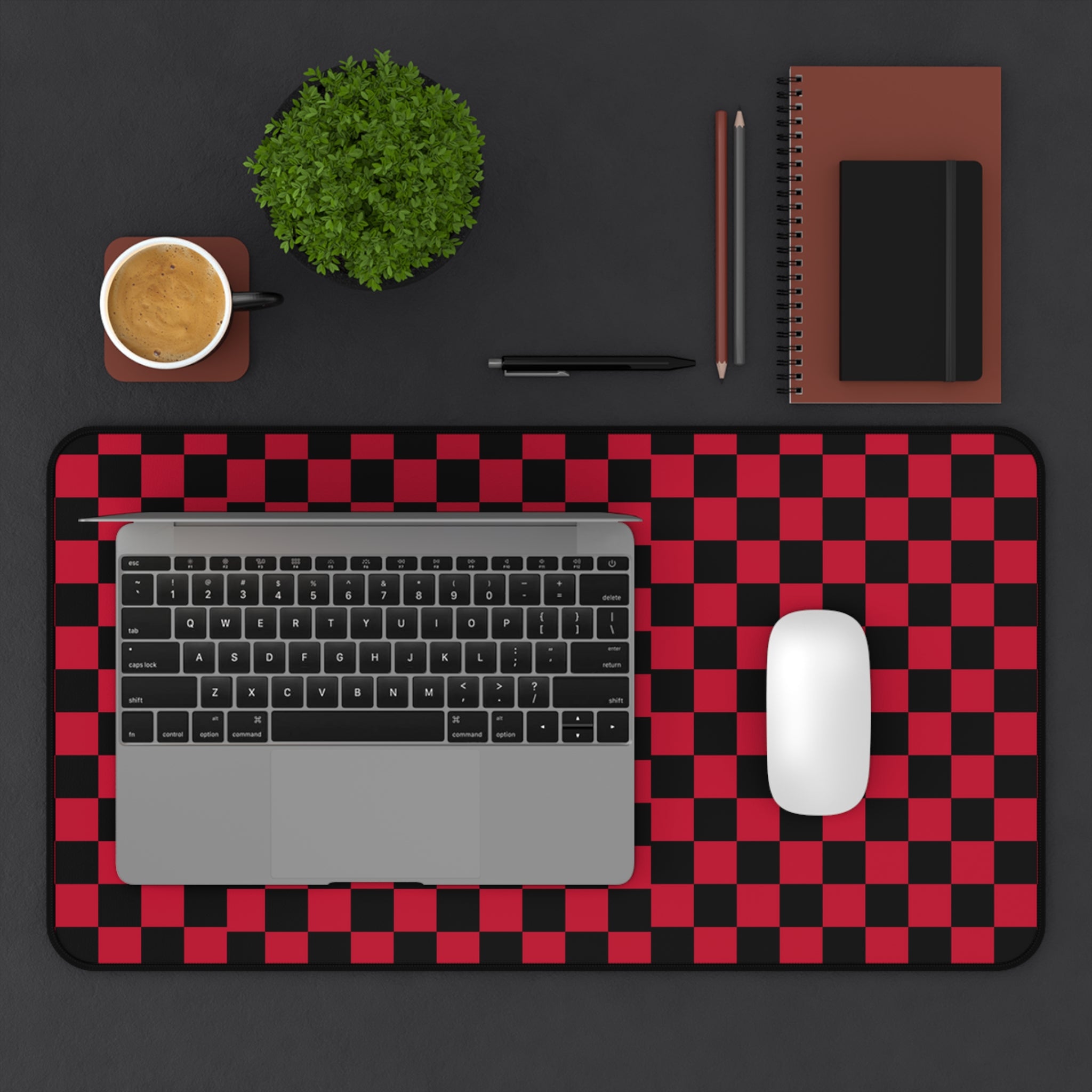 Checkerboard Red and Black Desk Mat