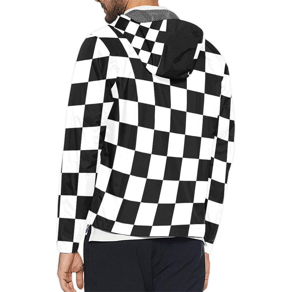 Unisex Checkerboard Hooded Windbreaker