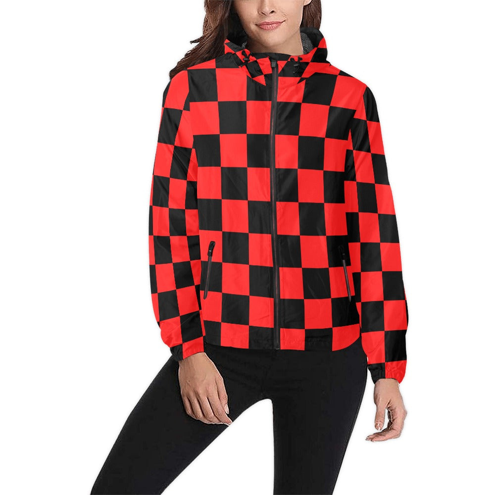 Unisex Checkerboard Hooded Windbreaker