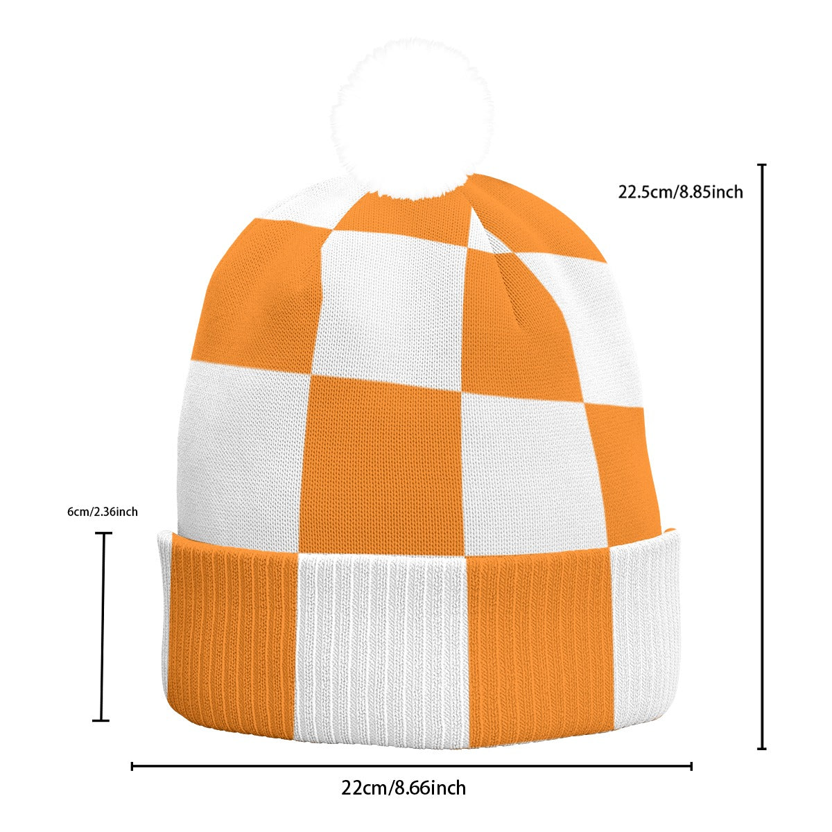 Orange and White Checkerboard Knit Beanie – Double-Sided Cozy Winter Hat