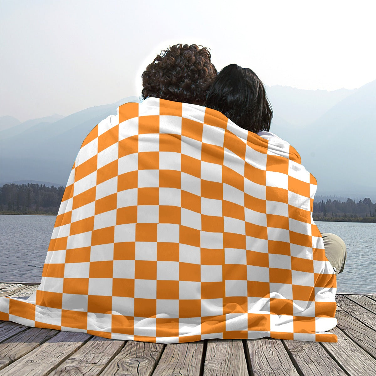 Orange Checkerboard Flannel Blanket