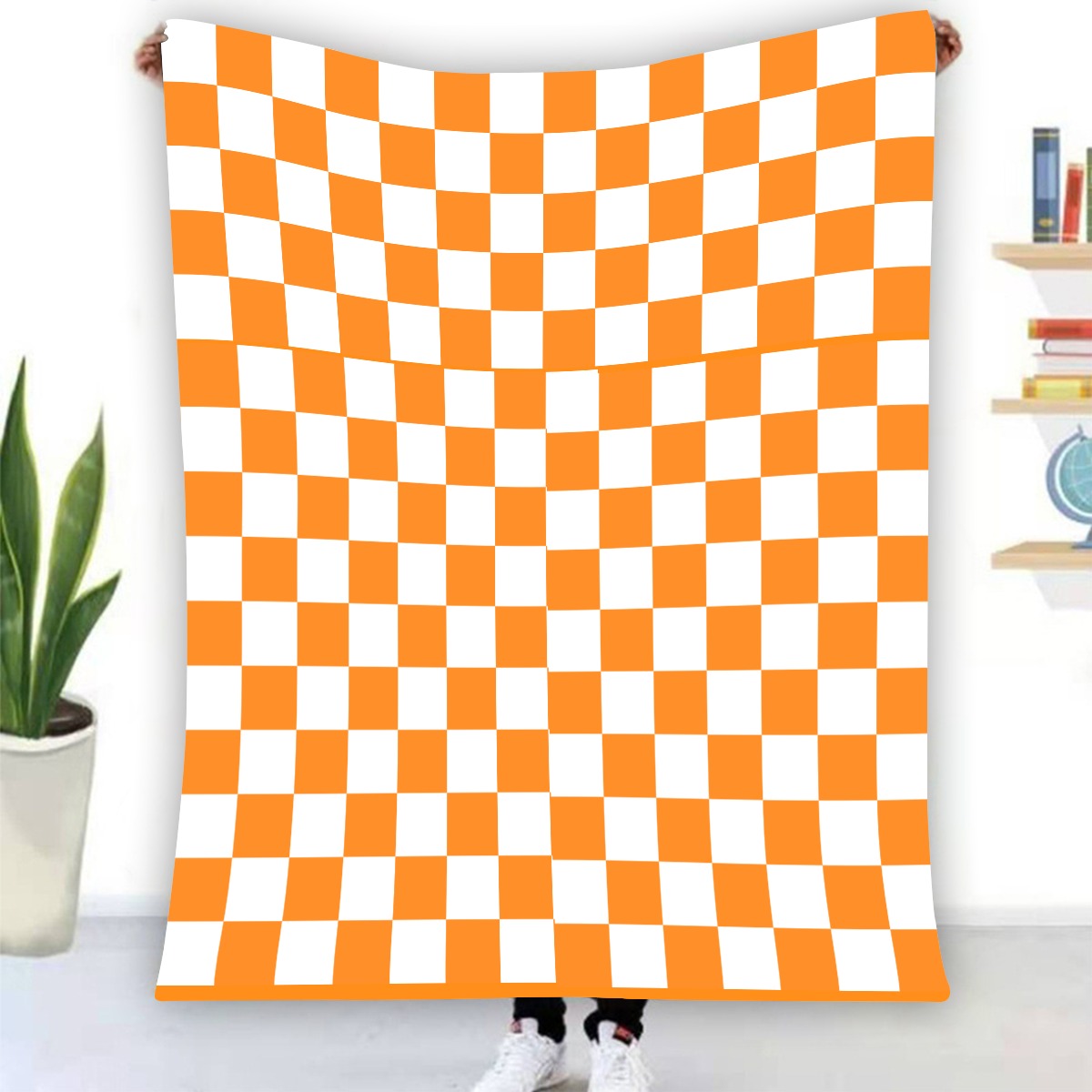 Orange Checkerboard Flannel Blanket