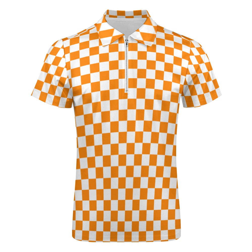 Checkerboard Short sleeve zipper polo shirt