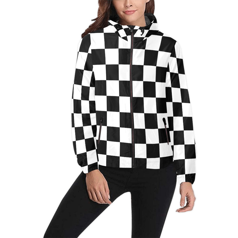 Unisex Checkerboard Hooded Windbreaker