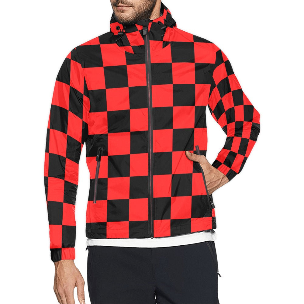 Unisex Checkerboard Hooded Windbreaker
