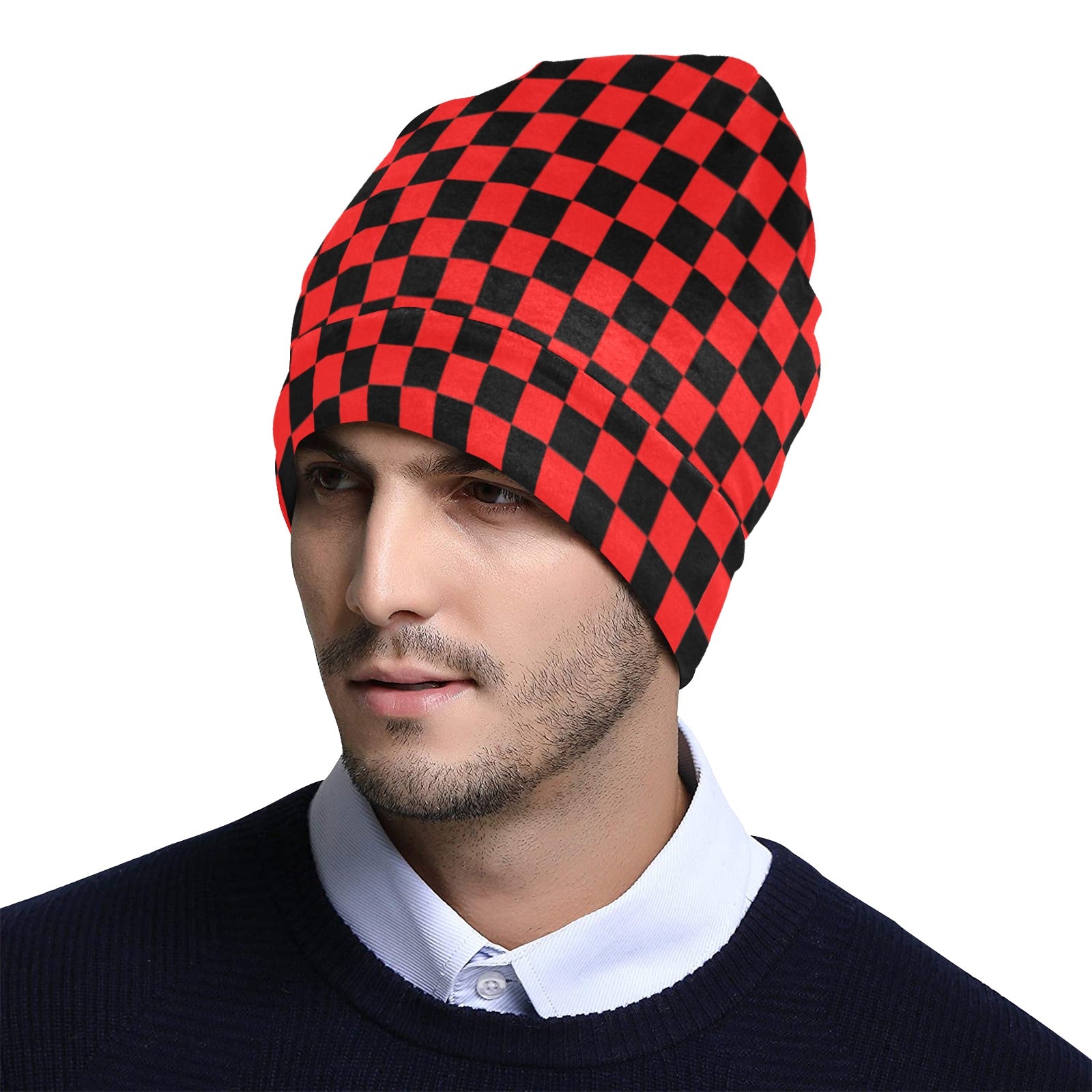 Red Checkerbaord Beanie for Adults