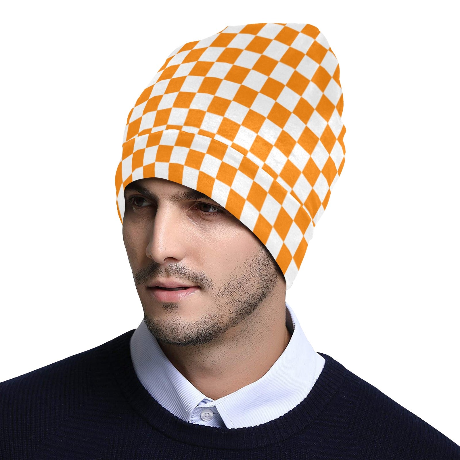Orange Checkerboard Beanie for Adults
