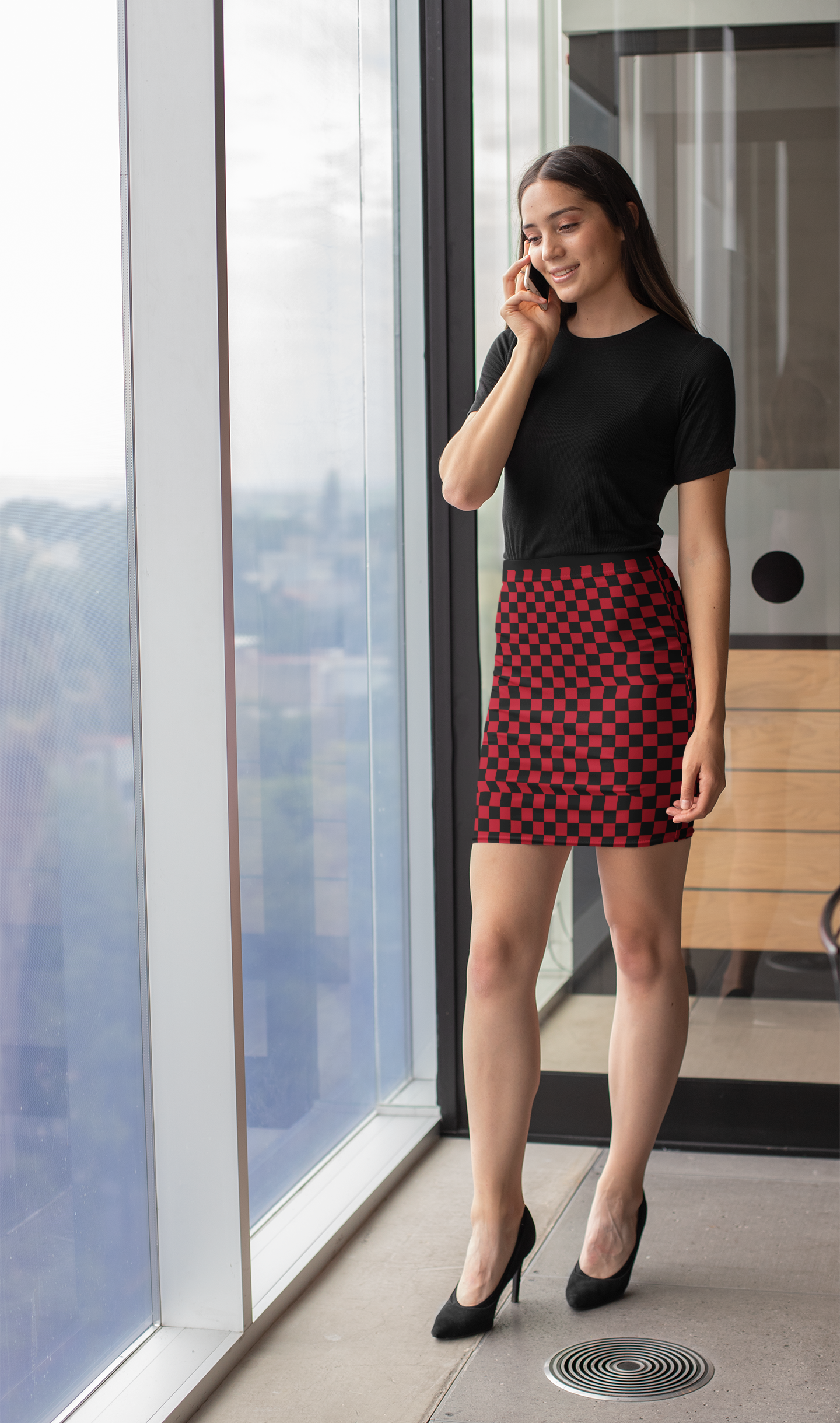 Checkerboard Women's Pencil Mini Skirt