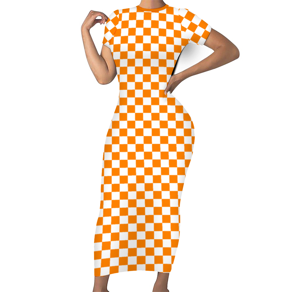 Checkerboard Short Sleeve Bodycon Pencil Dress