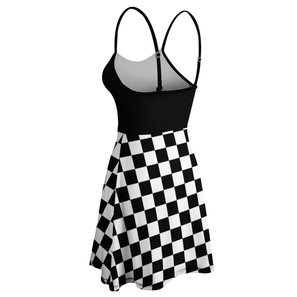 Women's Checkerboard Sling Short Dress