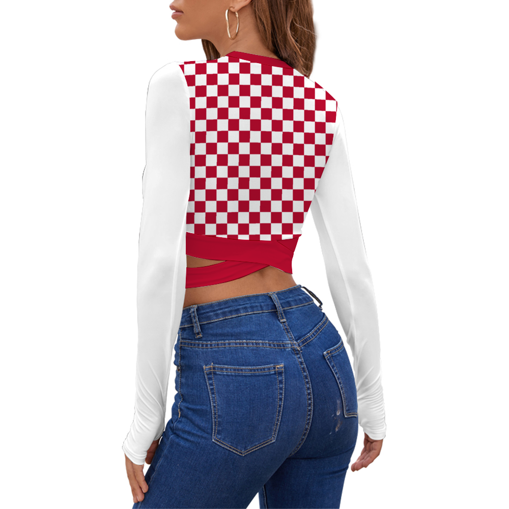 Checkerboard Long Sleeve Cropped Top