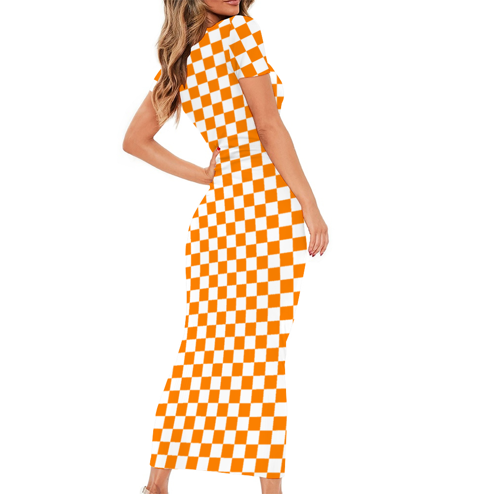 Checkerboard Short Sleeve Bodycon Pencil Dress