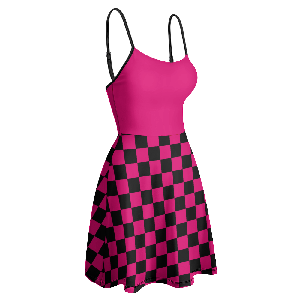 Women's Checkerboard Sling Short Dress