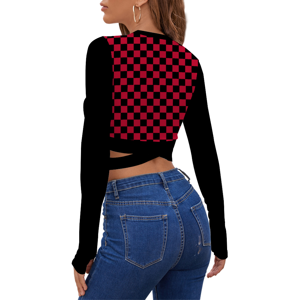Checkerboard Long Sleeve Cropped Top