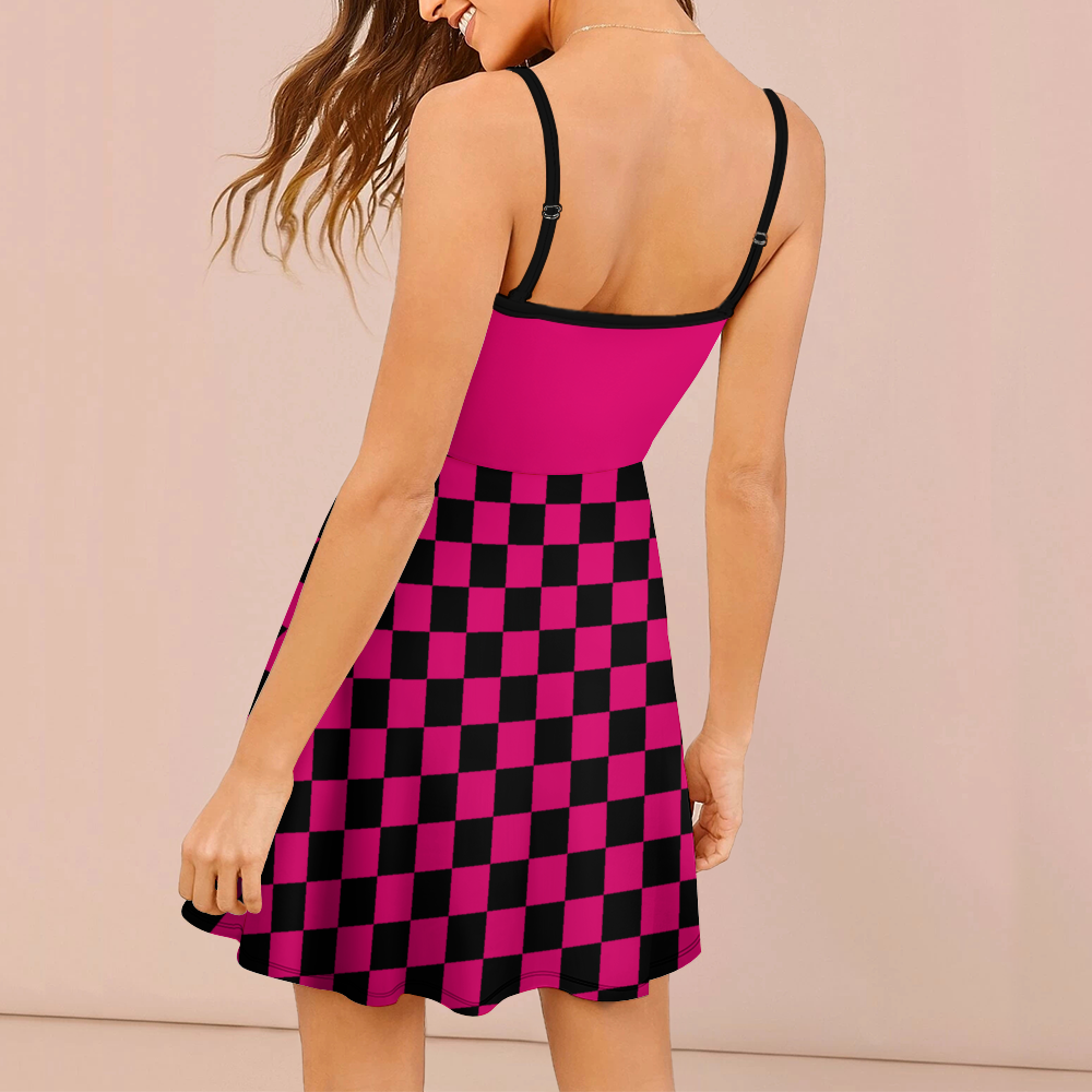 Women's Checkerboard Sling Short Dress