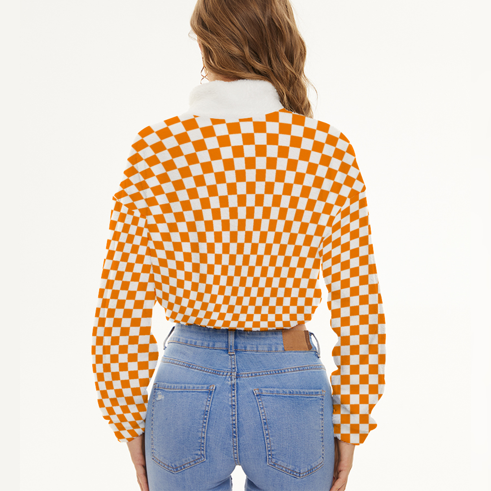Orange Checkered Short Flannel Shirt Jacket