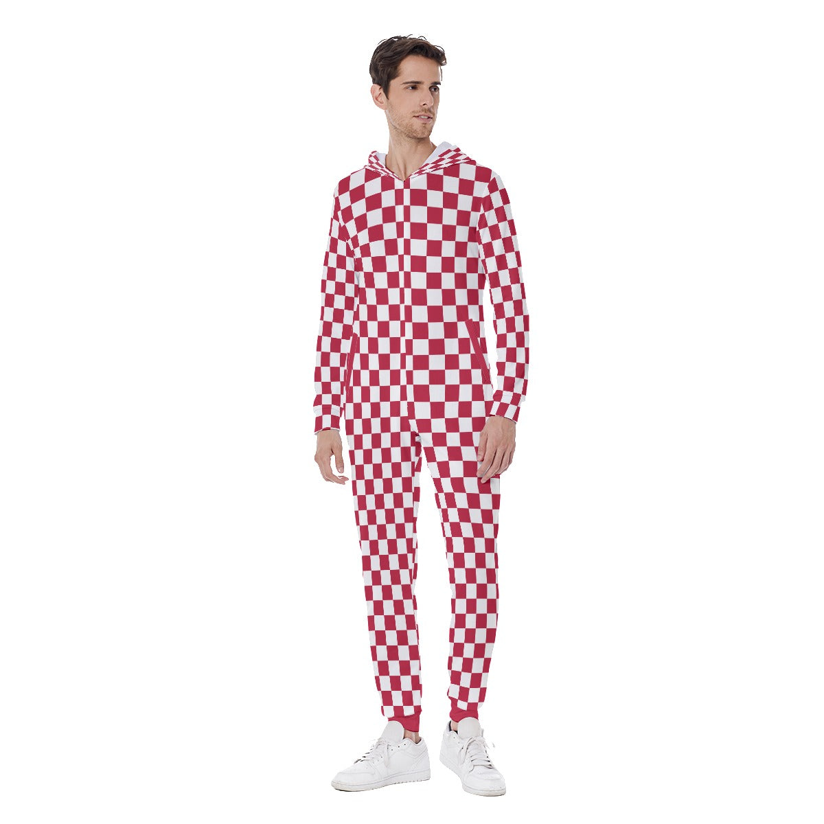 Checkerboard Men's Hooded Jumpsuit