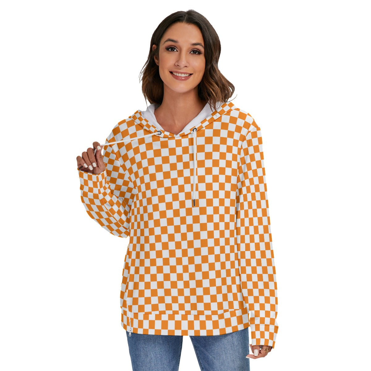 Checkerboard Heavy Fleece Zip-on-the-Side Hoodie