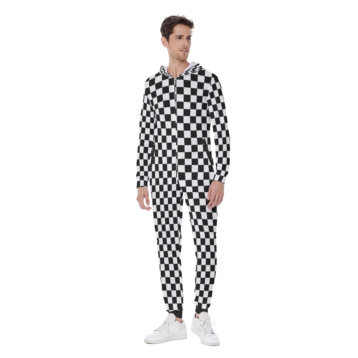 Checkerboard Men's Hooded Jumpsuit