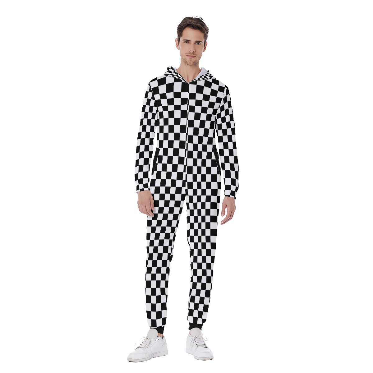 Checkerboard Men's Hooded Jumpsuit