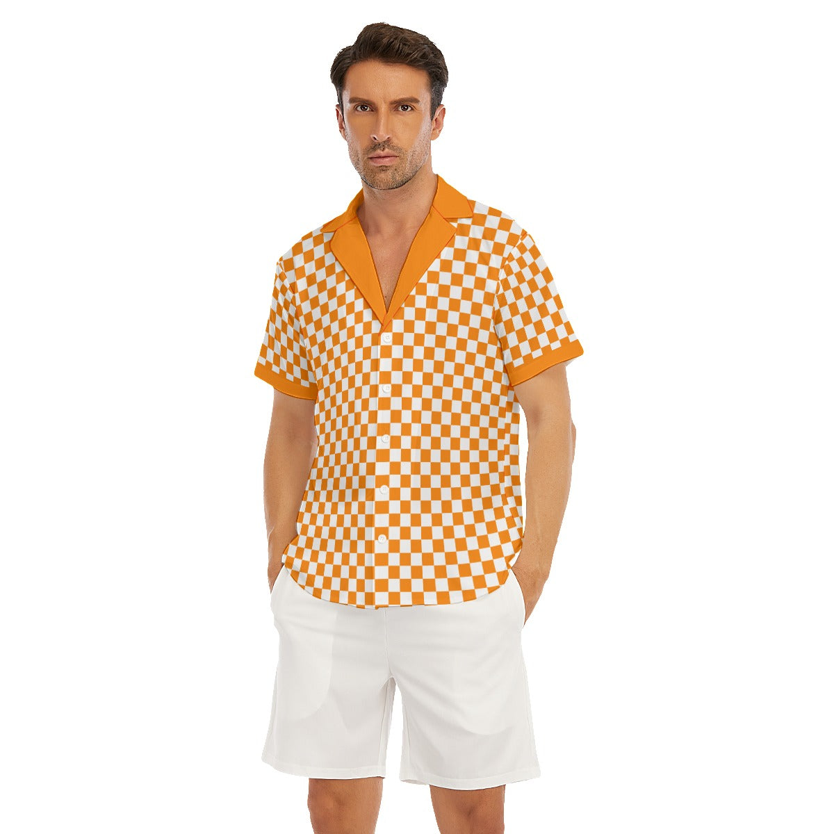 Checkerboard Men's Deep V-neck Short Sleeve Shirt