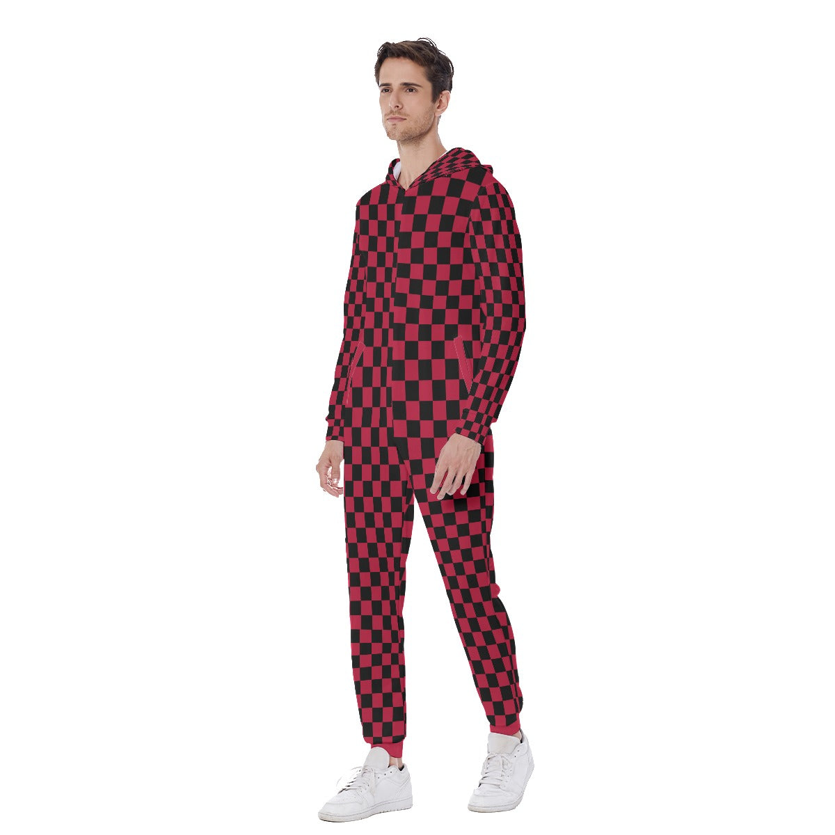 Checkerboard Men's Hooded Jumpsuit