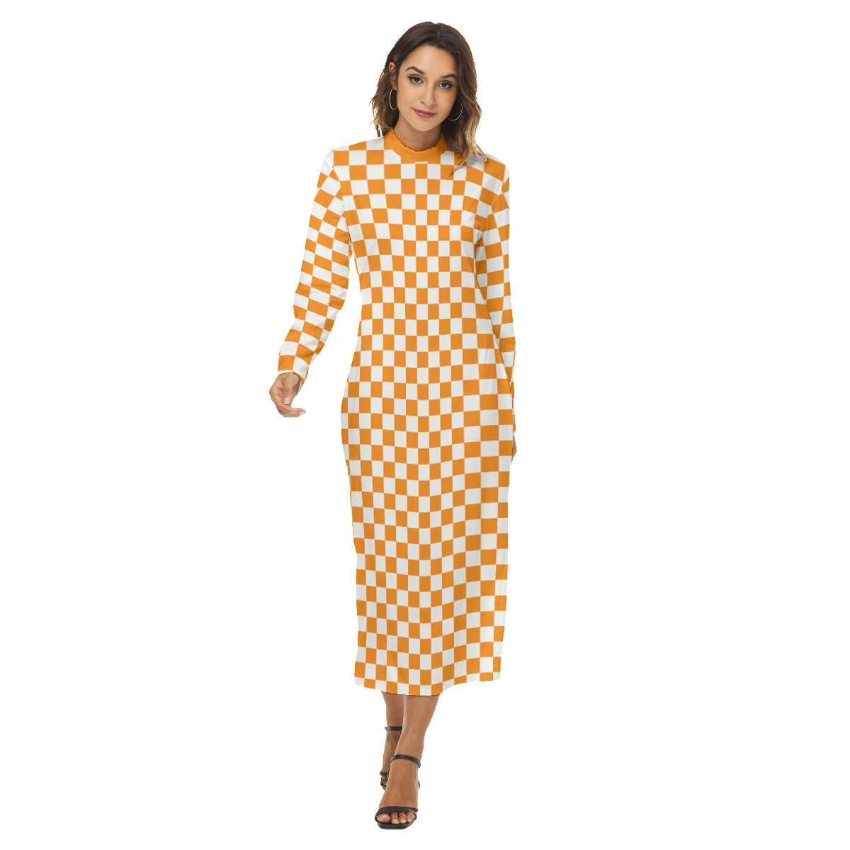 Checkerboard Mock Turtleneck Hip Dress