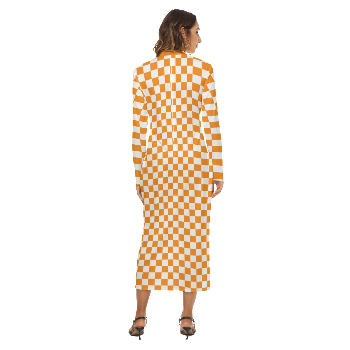 Checkerboard Mock Turtleneck Hip Dress