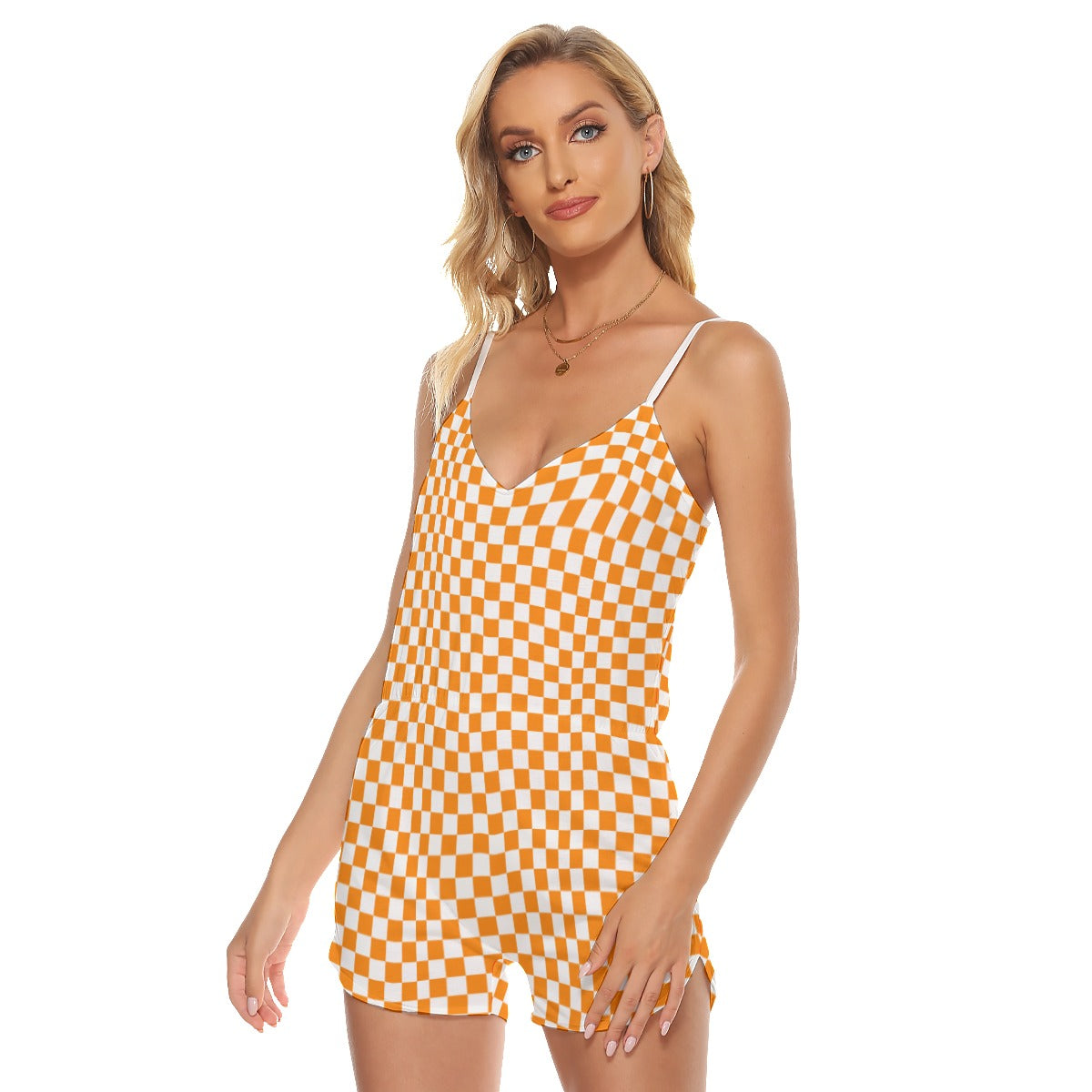 Checkerboard V-neck Cami Romper