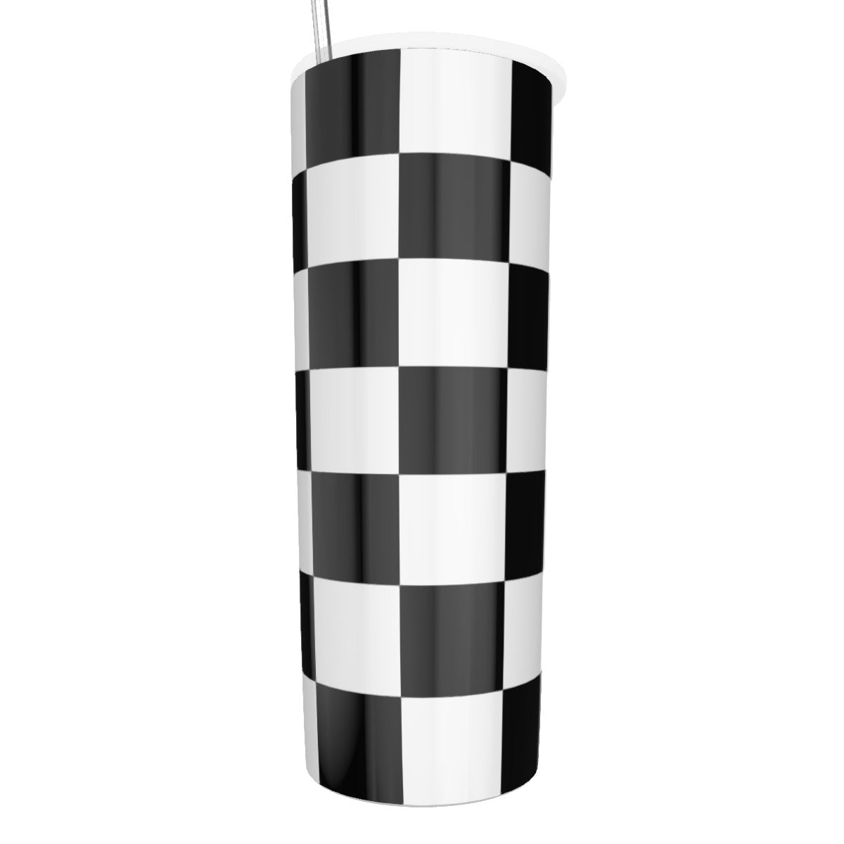 Checkerboard Glitter Tumbler With Stainless Steel Straw 20 oz