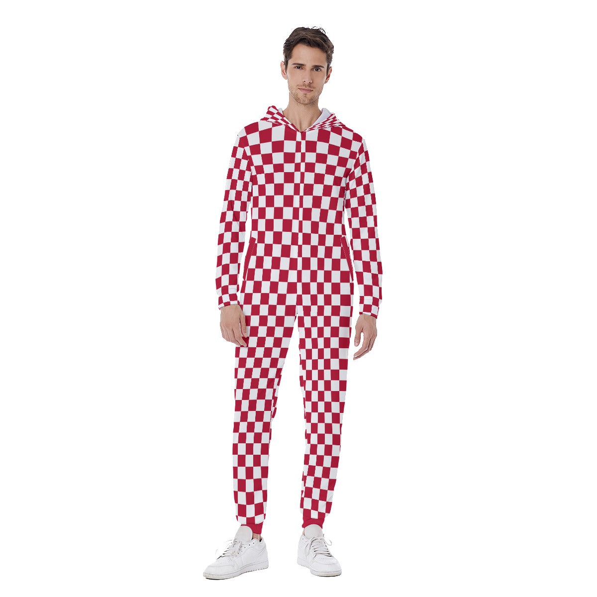 Checkerboard Men's Hooded Jumpsuit