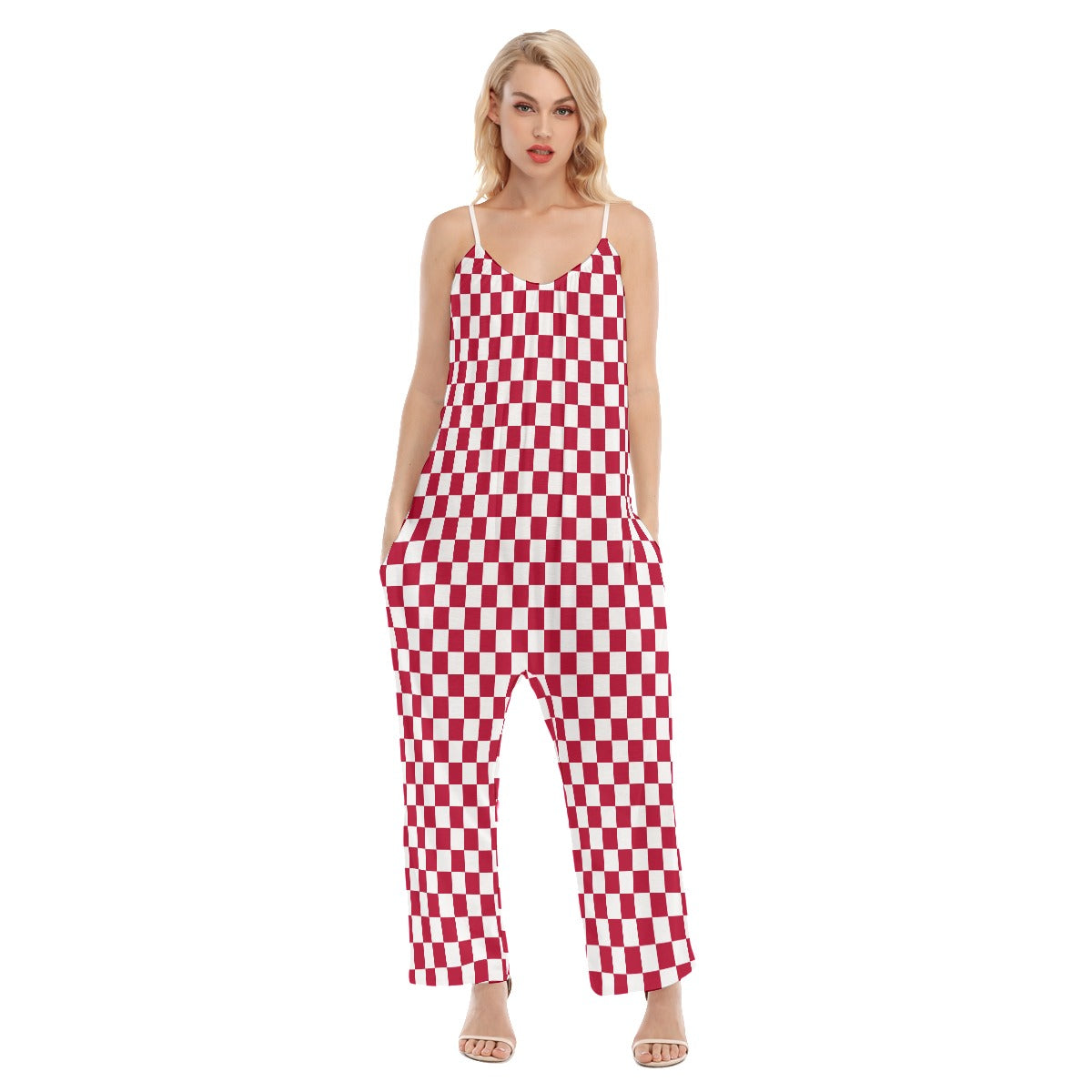 Checkerboard Women's Loose Cami Jumpsuit