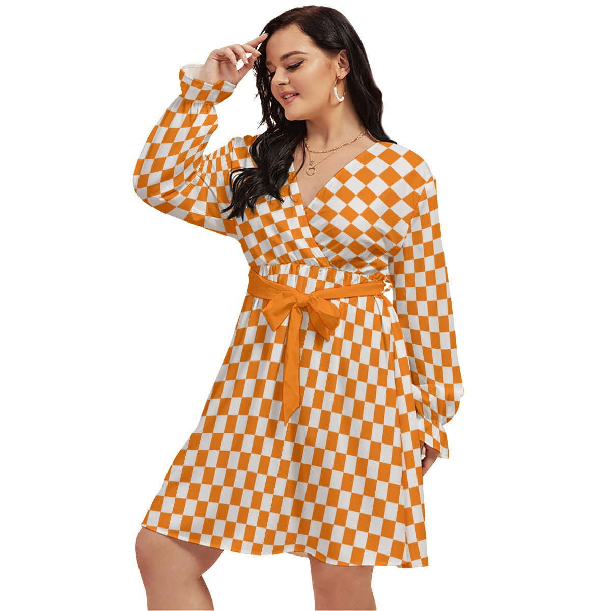 Checkerboard Women's V-neck Dress Checkerboard Women's V-neck Dress