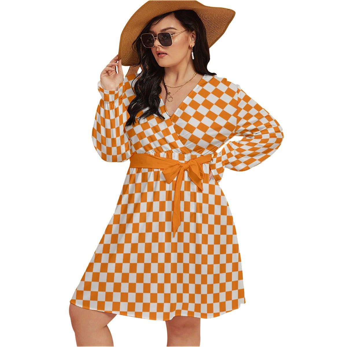 Checkerboard Women's V-neck Dress