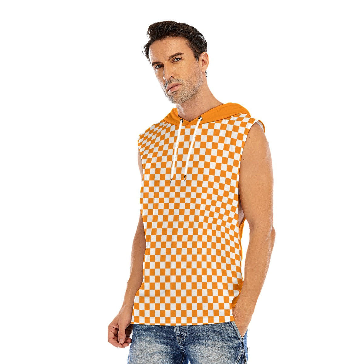 Checkerboard Men’s Sleeveless Pullover Hoodie