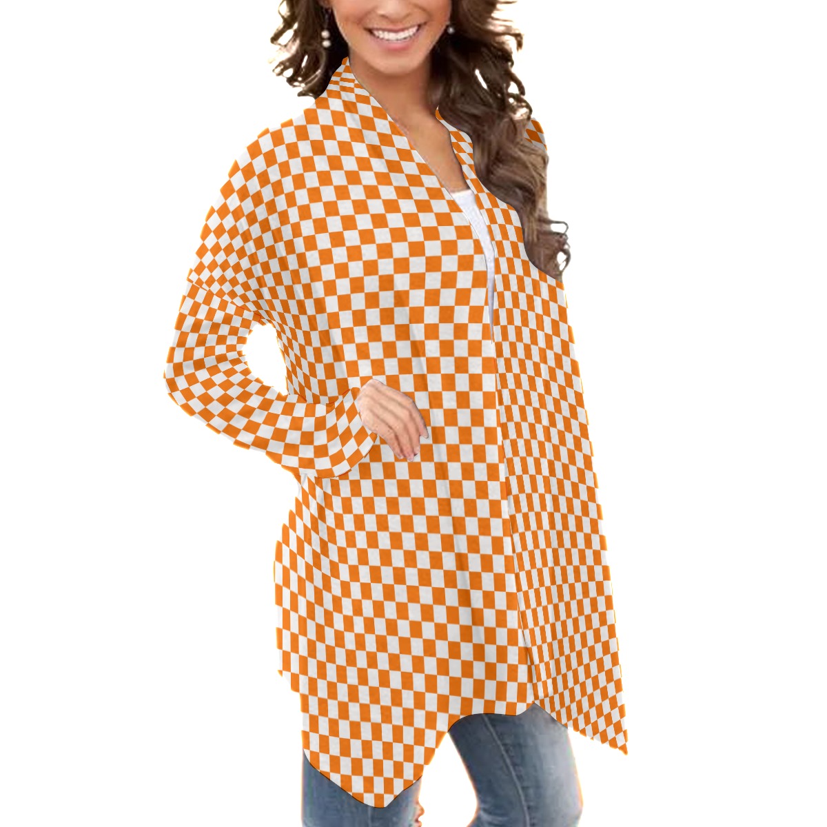 Checkerboard Cardigan With Long Sleeve