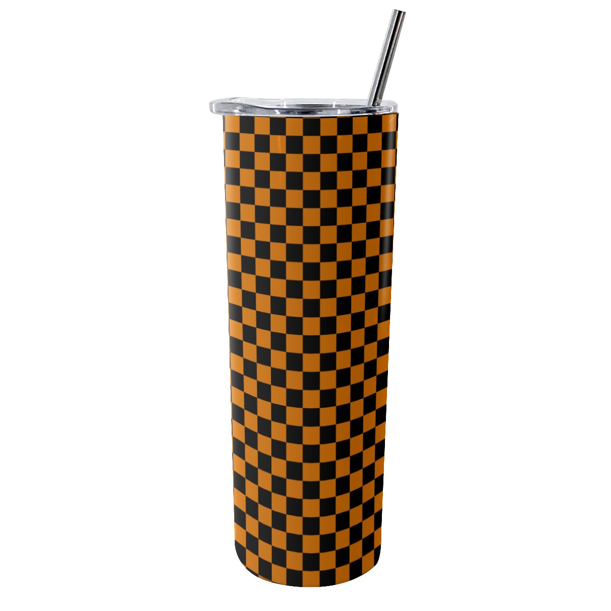 Checkerboard Glitter Tumbler With Stainless Steel Straw 20 oz