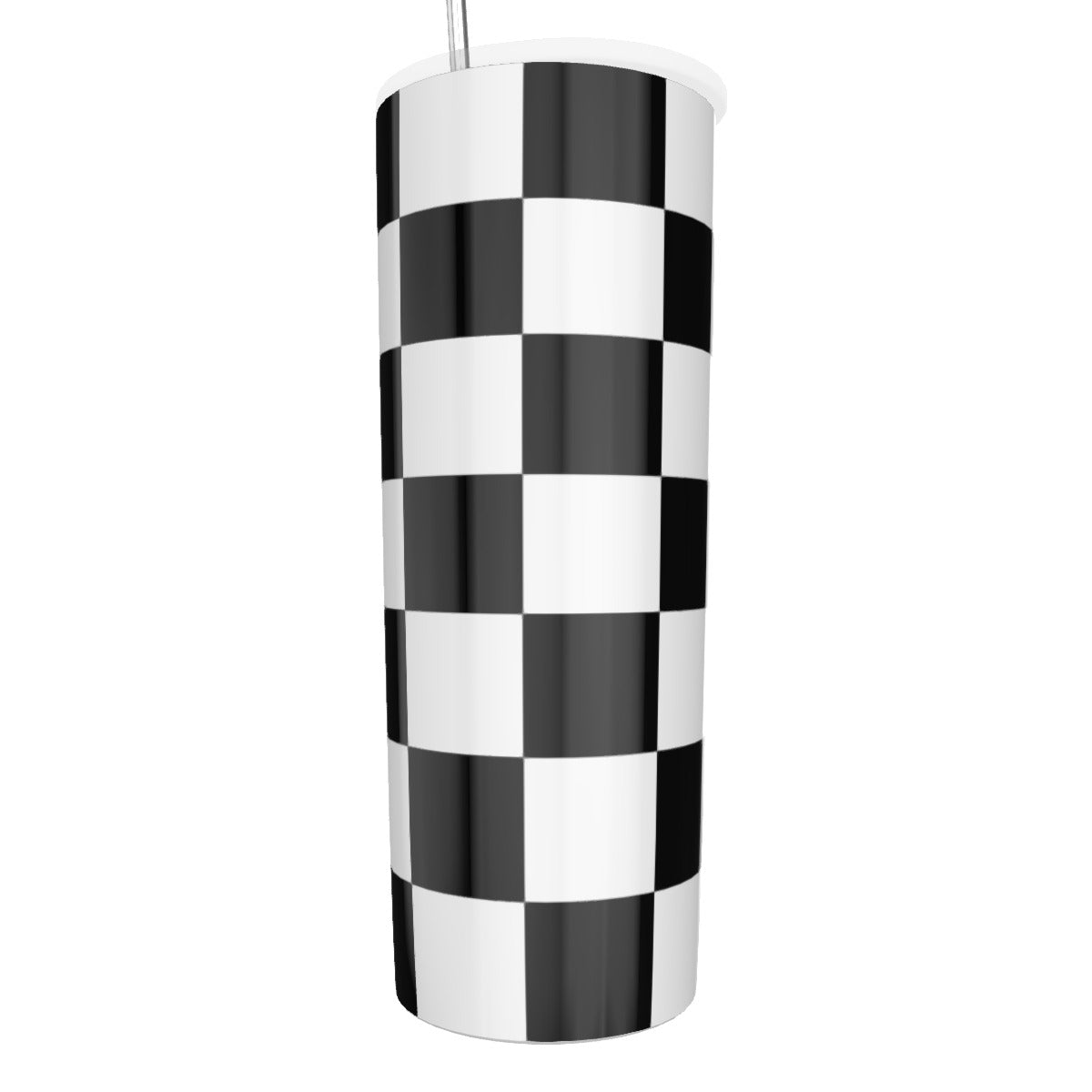 Checkerboard Glitter Tumbler With Stainless Steel Straw 20 oz