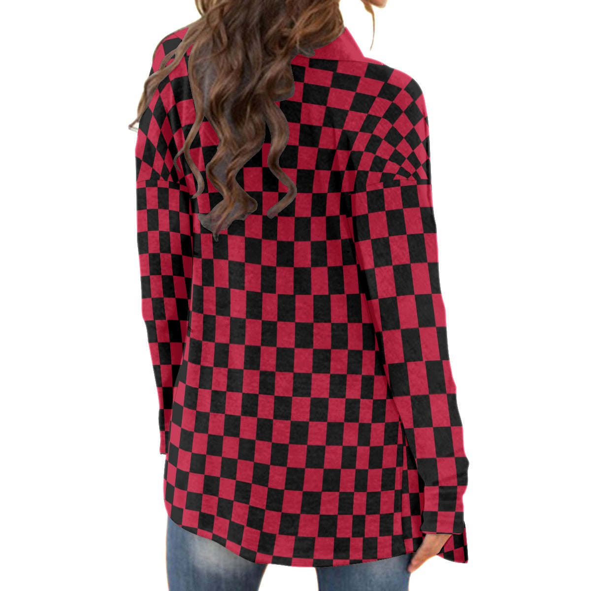 Checkerboard Women's Cardigan With Long Sleeve