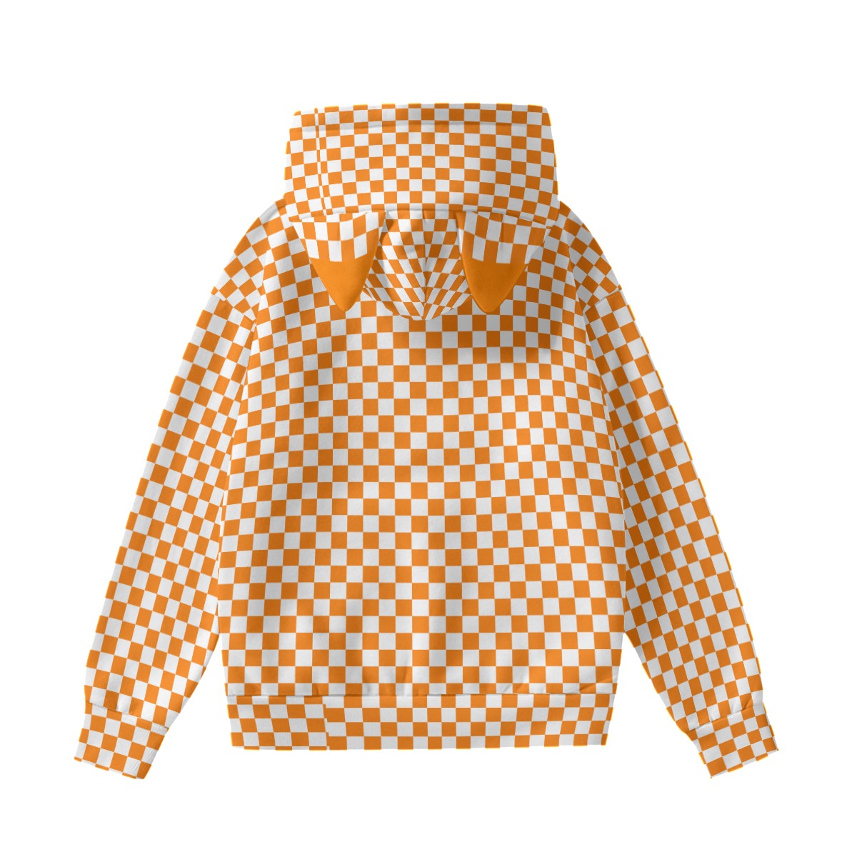 Checkerboard Women's Hoodie With Decorative Cat Ears