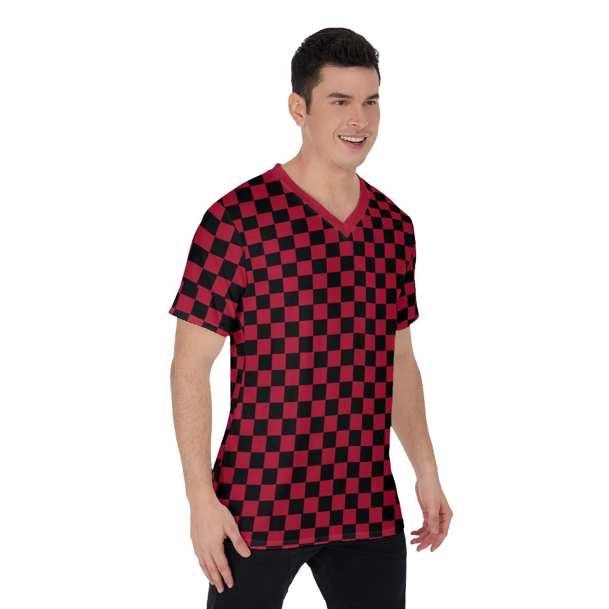 Checkerboard V-Neck T-Shirt