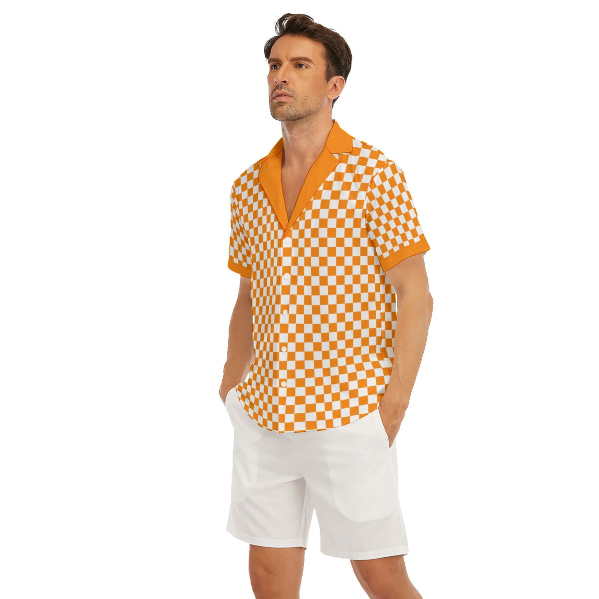 Checkerboard Men's Deep V-neck Short Sleeve Shirt