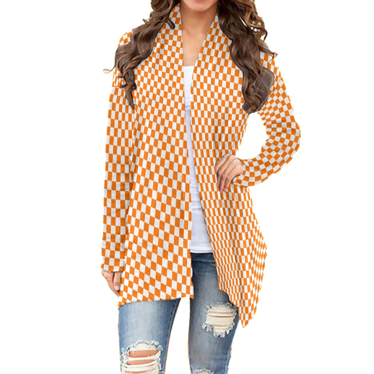 Checkerboard Cardigan With Long Sleeve
